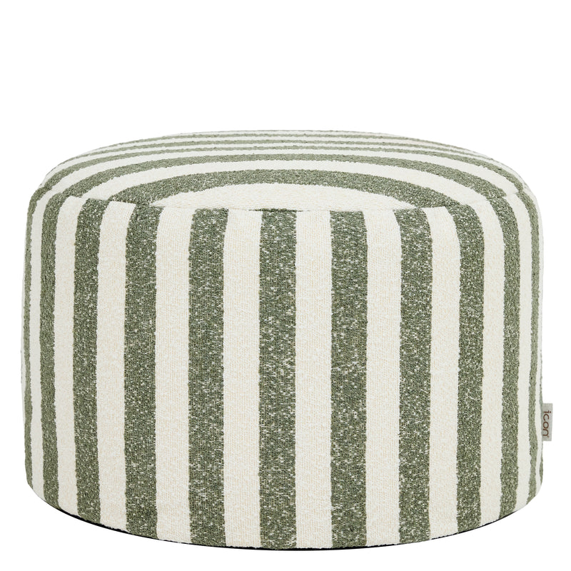 Milano Stripe Bouclé Round Footstool - Olive Green