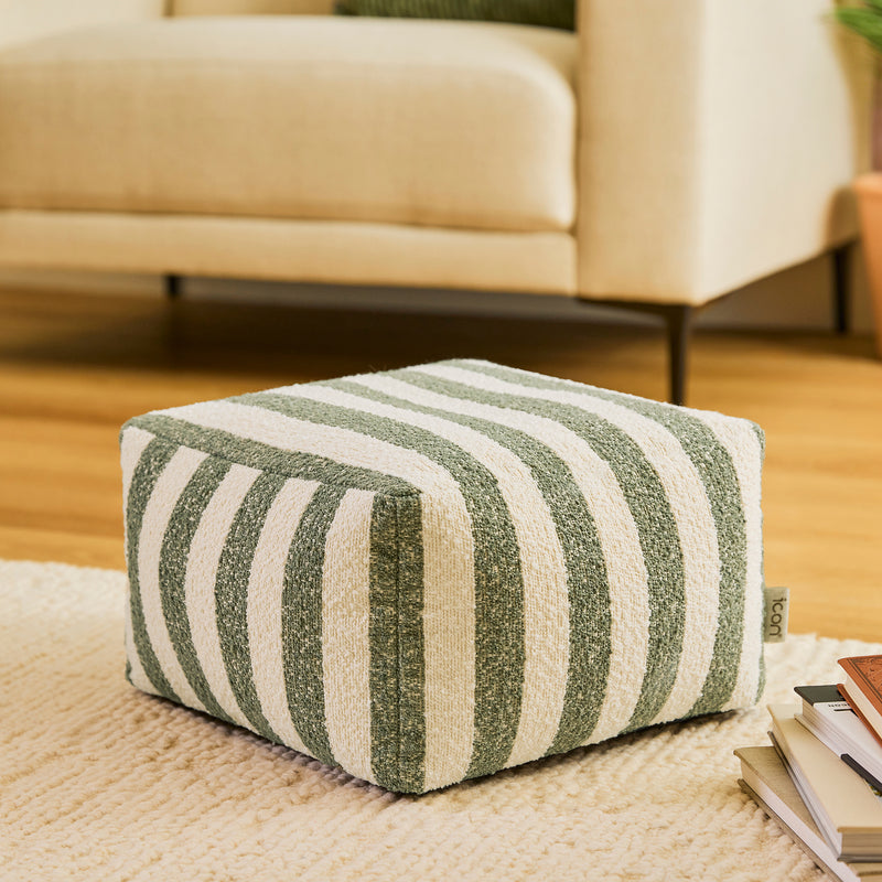 Amara Stripe Bouclé Square Footstool - Olive Green