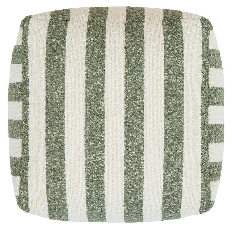 Amara Stripe Bouclé Square Footstool - Olive Green