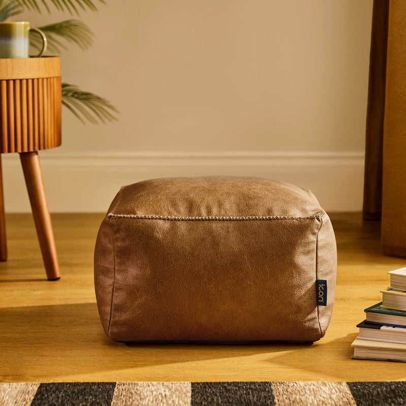 Amara Faux Leather Square Footstool - Tan