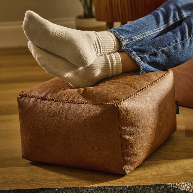 Amara Faux Leather Square Footstool - Tan
