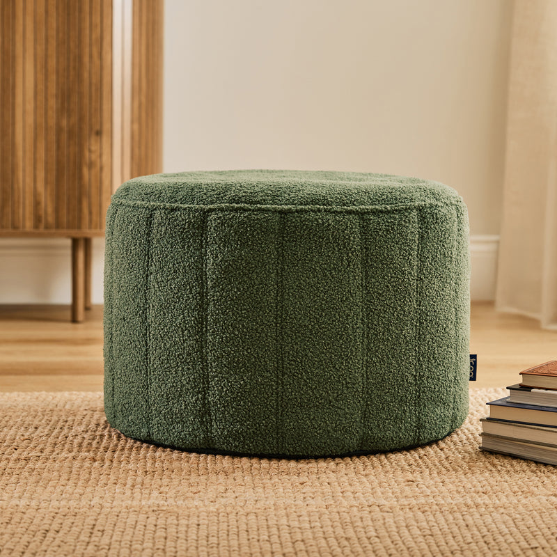 Milano Bouclé Round Footstool - Olive Green