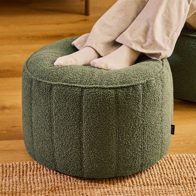 Milano Bouclé Round Footstool - Olive Green