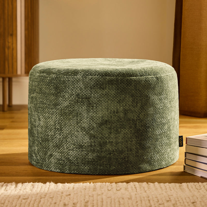 Milano Chenille Round Footstool - Olive Green