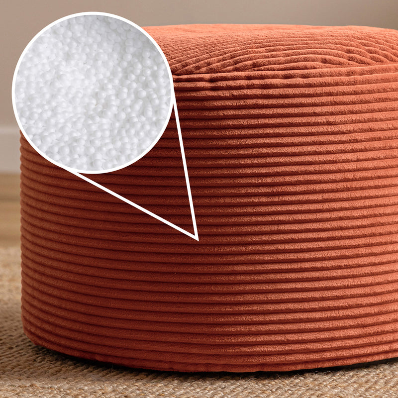 Milano ronde corduroy poef voetenbank - Terracotta