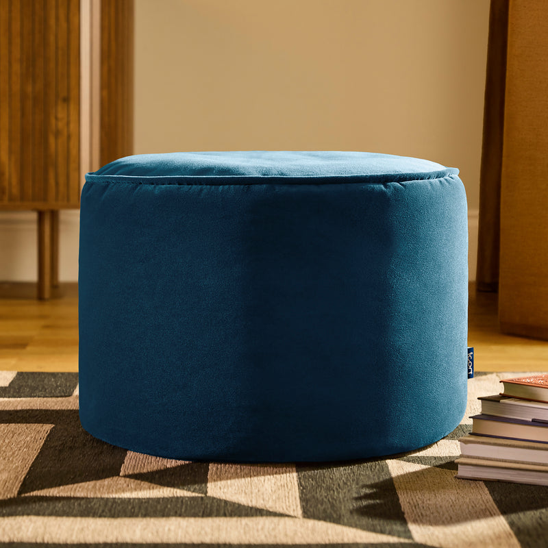 Milano Velvet Round Footstool - Ink Blue