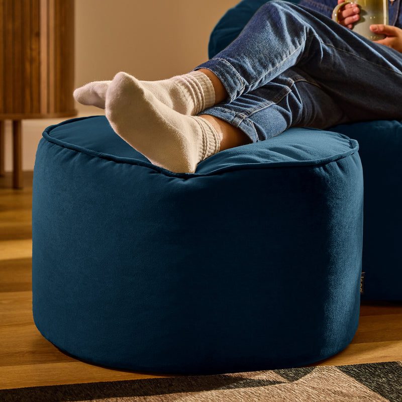 Milano Velvet Round Footstool - Ink Blue