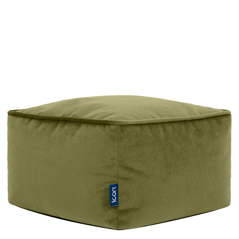 Amara Velvet Square Footstool - Olive Green