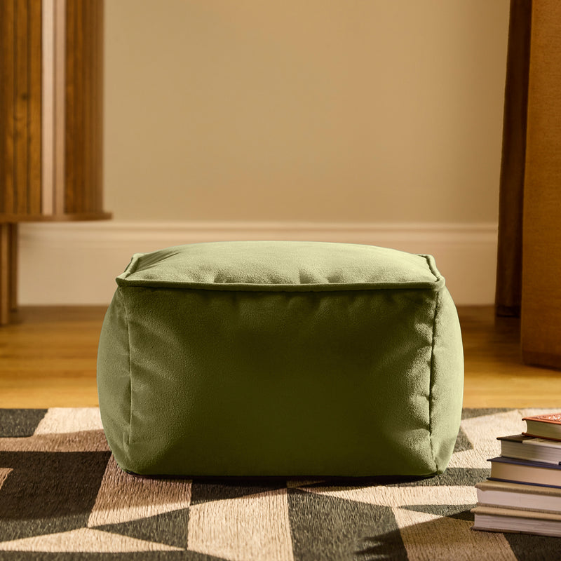 Amara Velvet Square Footstool - Olive Green