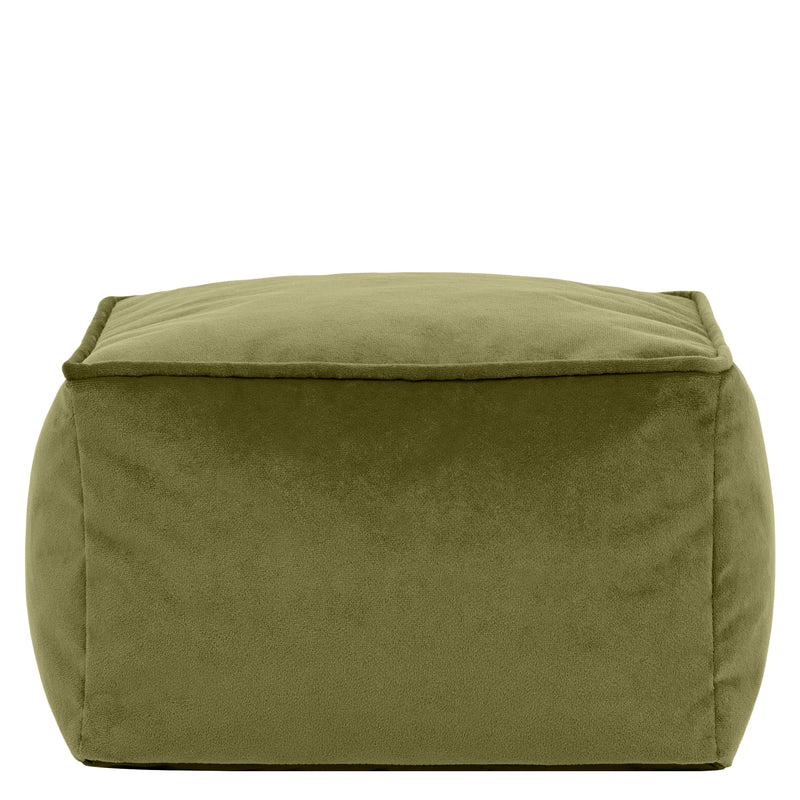 Amara Velvet Square Footstool - Olive Green