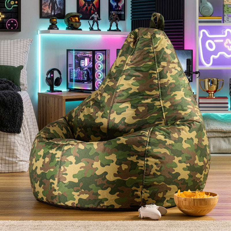Gaming Waterbestendige Bean Bag met Hoge Rugleuning - Groen Camo