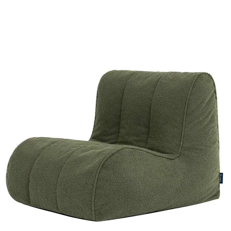 Swoop Bouclé Accentstoel Bีนbag - Olijfgroen