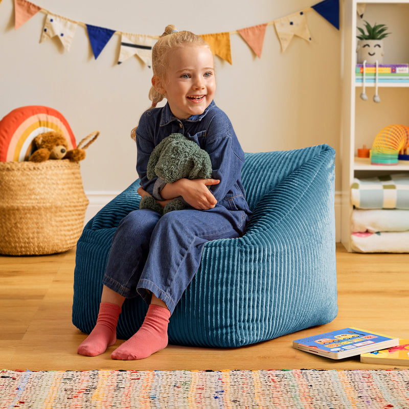 Kids Natalia Cord Armchair Bean Bag - Denim Blue