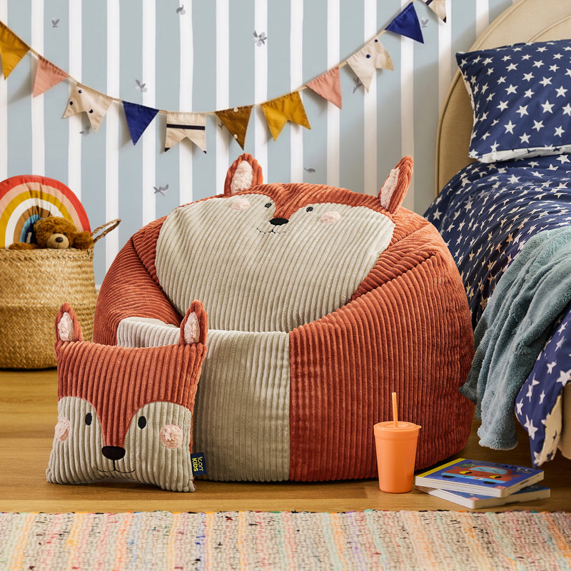 Kids Freddie Fox Cord Bean Bag Chair and Cushion - Terracotta