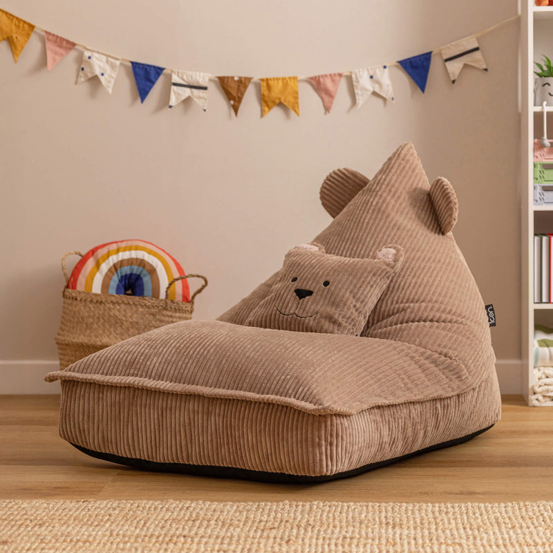 Kids Bertie Bear Cord Lounger and Cushion - Mocha
