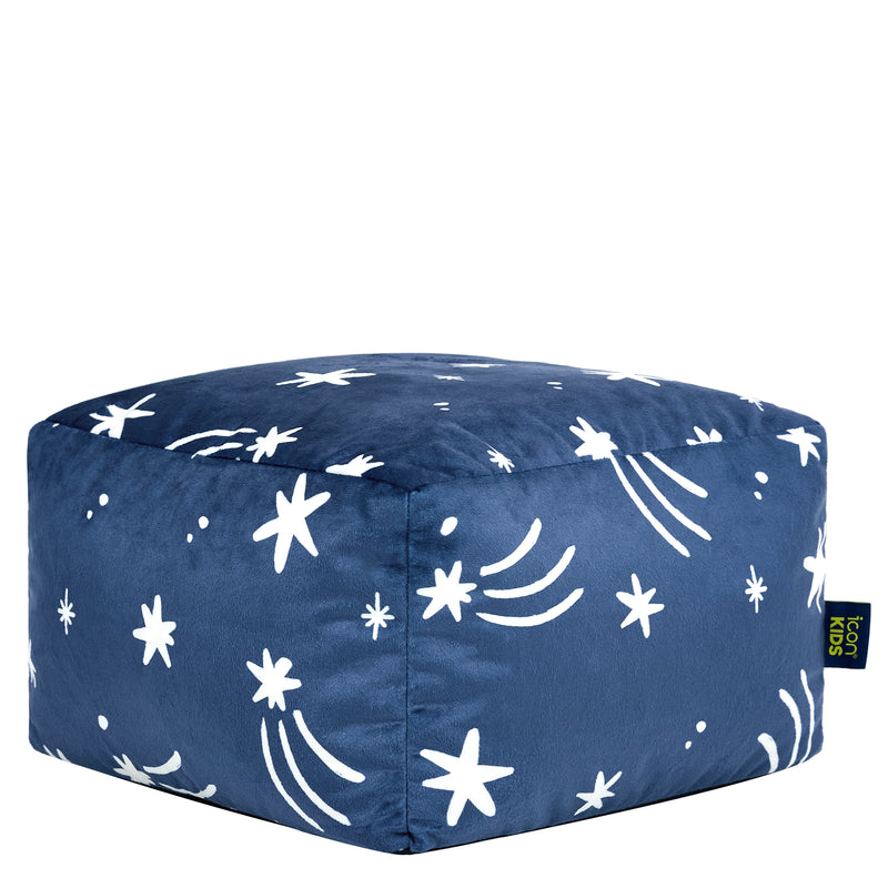 Mini Amara Star Brushed Velvet Square Footstool - Ink Blue