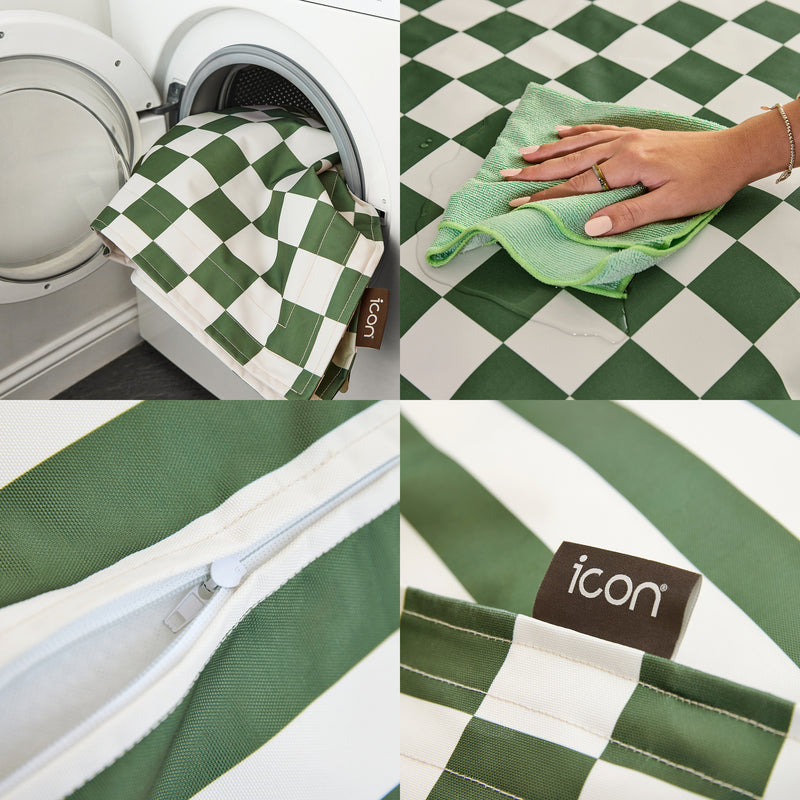 Pet Floor Cushion - Medium - Checkerboard Stripe Sage Green