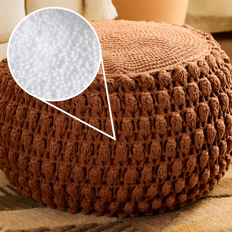 Riva Bobble Crochet Round Pouffe Footstool - Terracotta