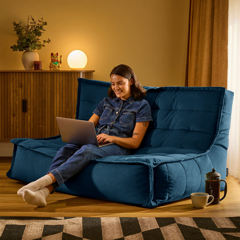 Kota Velvet Bean Bag Sofa - Ink Blue