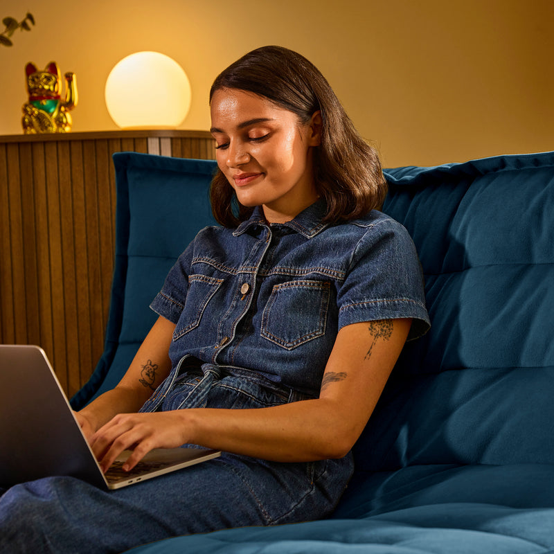Kota Velvet Bean Bag Sofa - Ink Blue