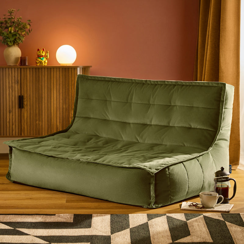 Kota Velvet Bean Bag Sofa - Olive Green