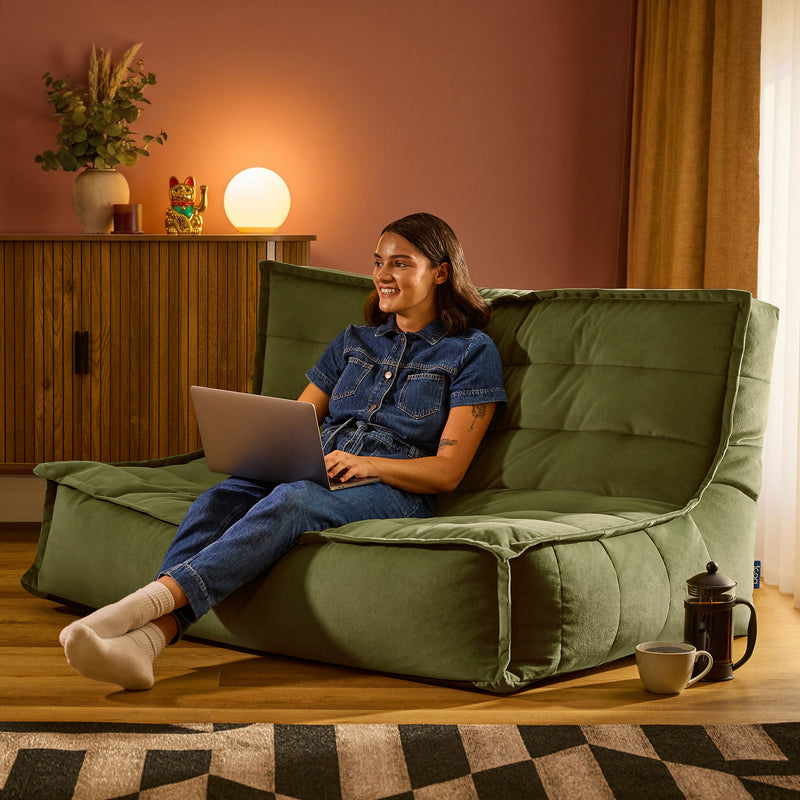 Kota Velvet Bean Bag Sofa - Olive Green