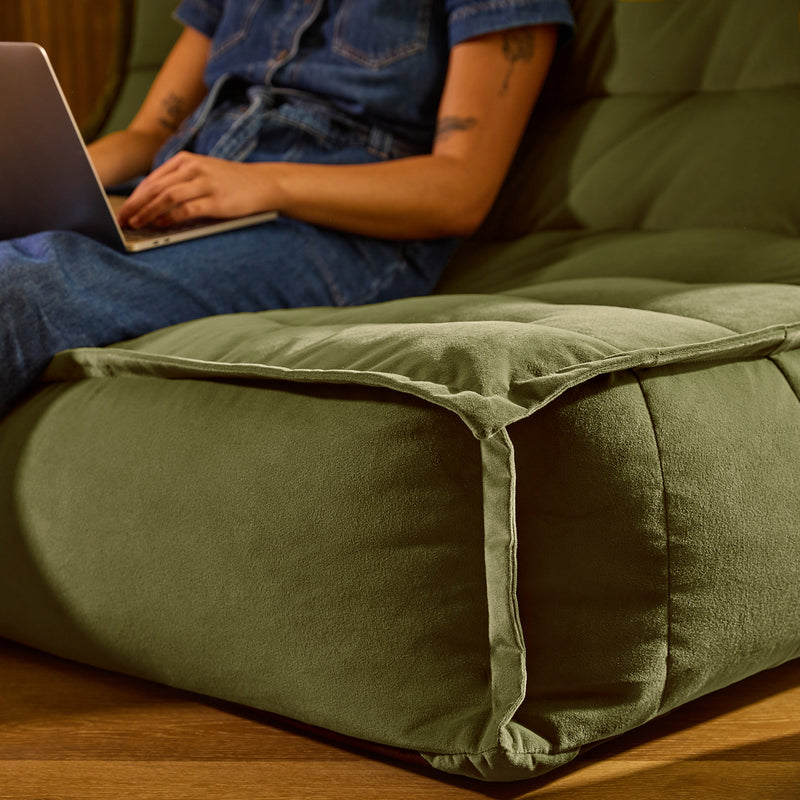 Kota Velvet Bean Bag Sofa - Olive Green