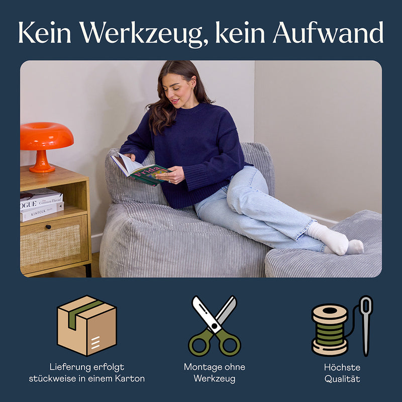 Zen Modular Recliner - Jumbo Cord - Light Grey