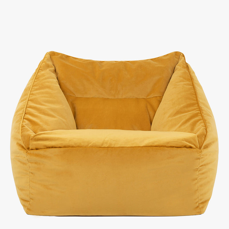Natalia fluwelen fauteuil-bamboezak - okergeel
