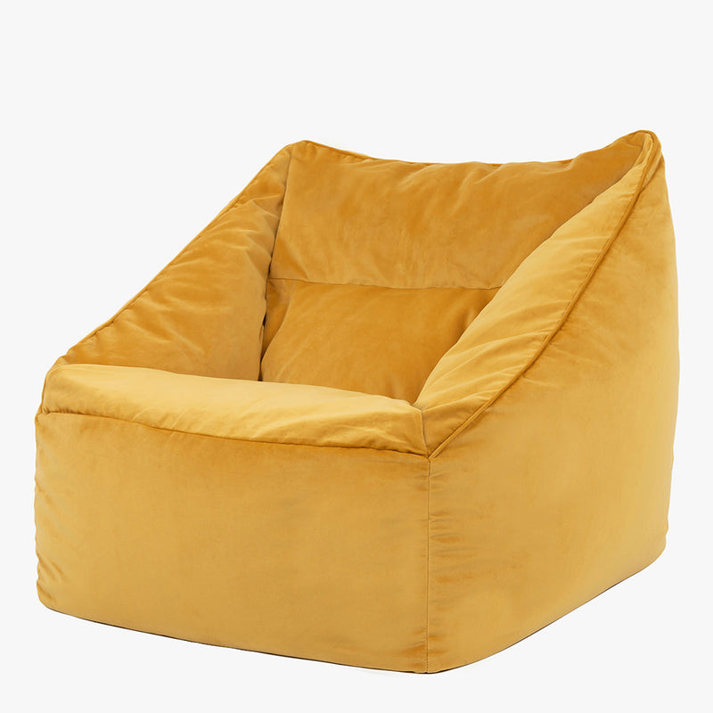 Natalia fluwelen fauteuil-bamboezak - okergeel