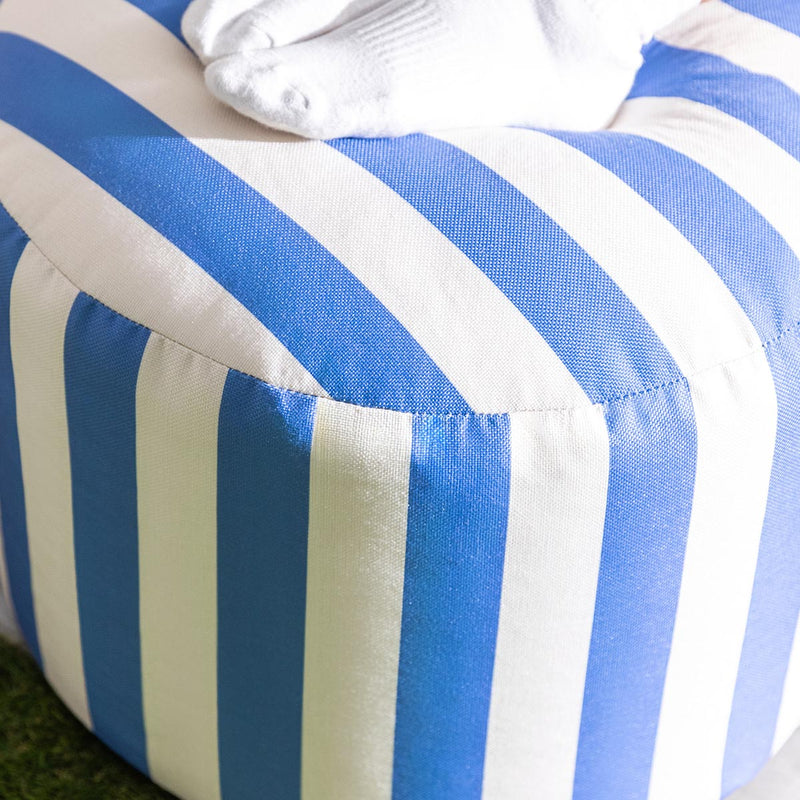 Milano Indoor Outdoor Stripe Woven Round Footstool - Cobalt Blue