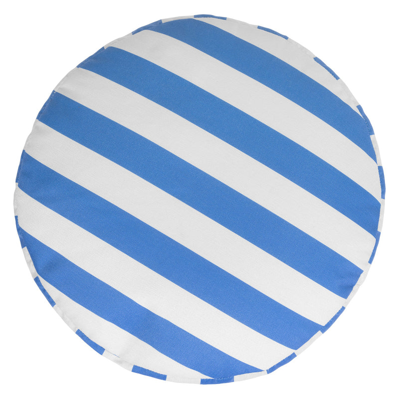 Milano Indoor Outdoor Stripe Woven Round Footstool - Cobalt Blue