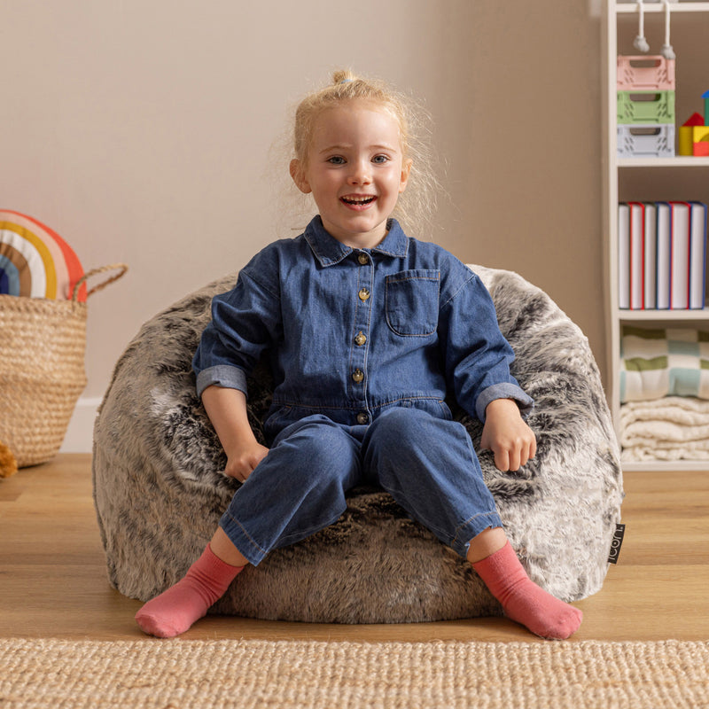 Kids Kingston Luxe Klassieke Zitzak van Nepbont - Grijs