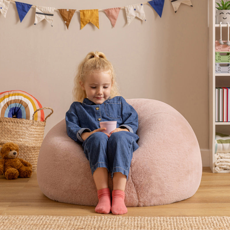 Kinderzitzak Kingston Luxe van imitatiebont, klassiek model – roze
