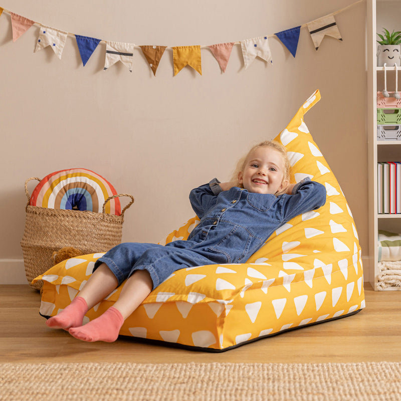 Kids Triangle Print Lounger Bean Bag - Yellow