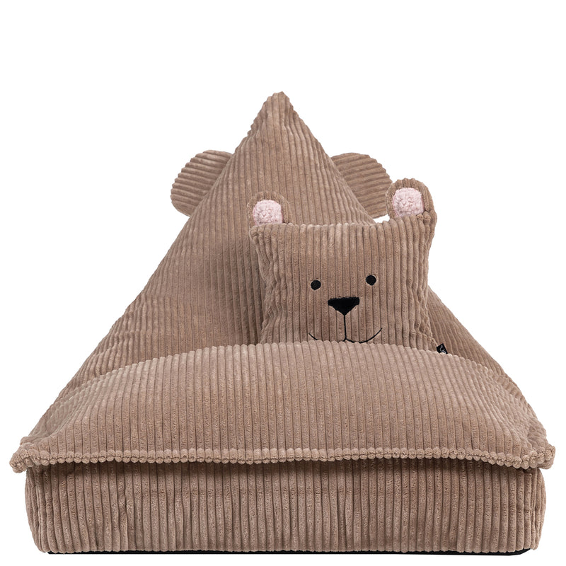 Kids Bertie Bear Cord Lounger and Cushion - Mocha