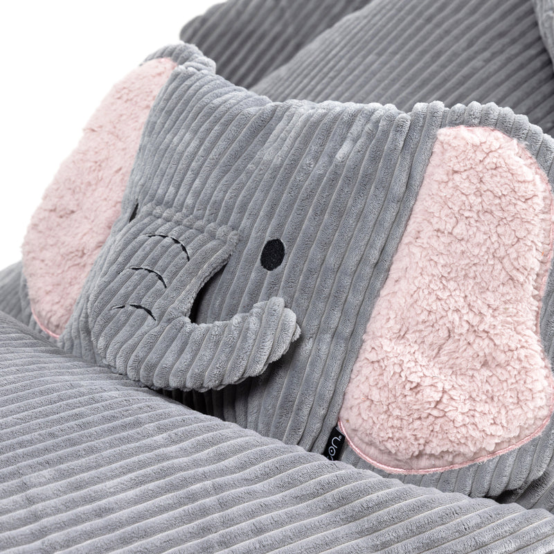Kinder Ellie Olifant Cord Lounger en Kussen - Grijs
