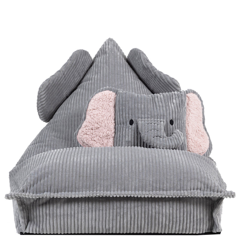 Kinder Ellie Olifant Cord Lounger en Kussen - Grijs