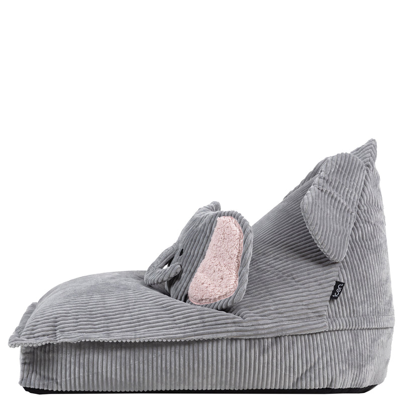 Kinder Ellie Olifant Cord Lounger en Kussen - Grijs